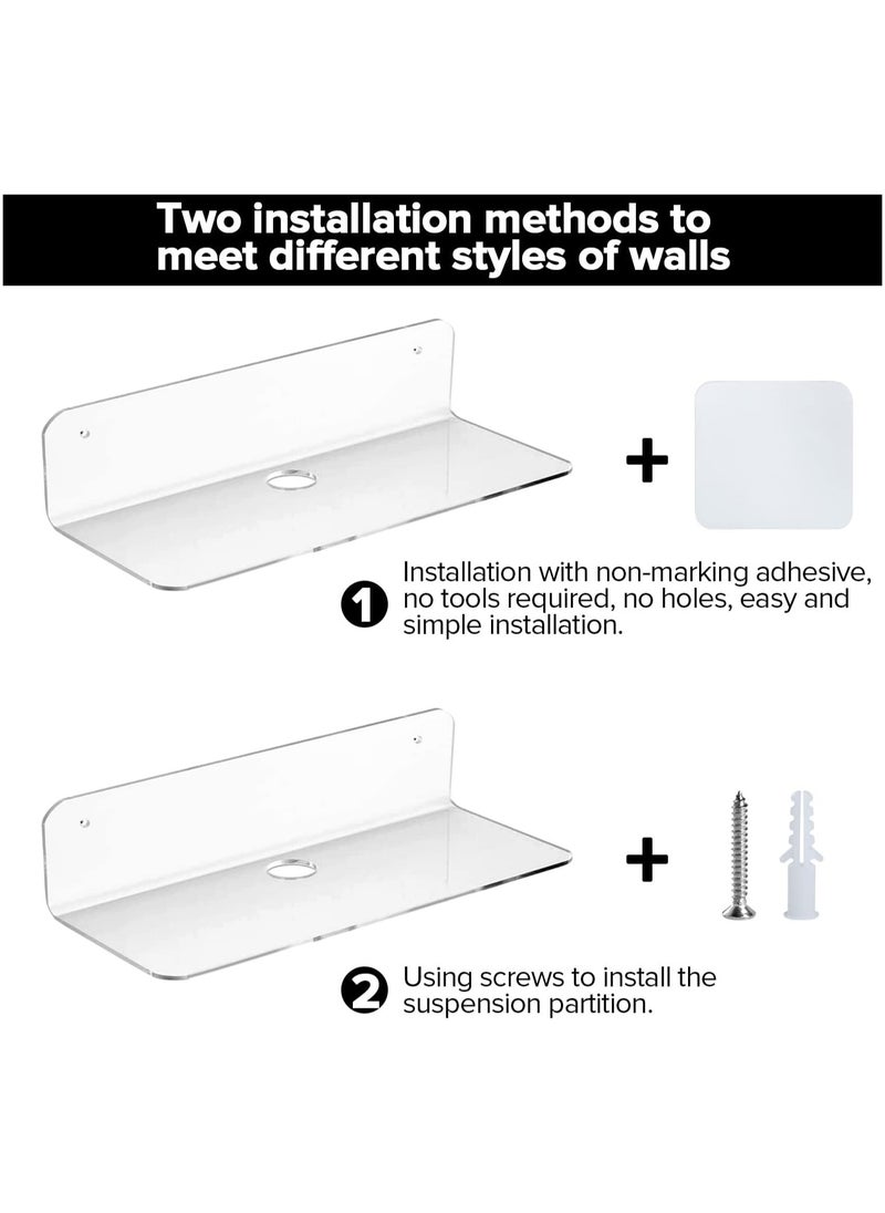 TPGP 2Pcs Acrylic Floating Wall Shelf Self Adhesive 9 Inch, Stick on Shelves Damage-Free Expand Wall Space, Clear Small Wall Shelf  - Image 4