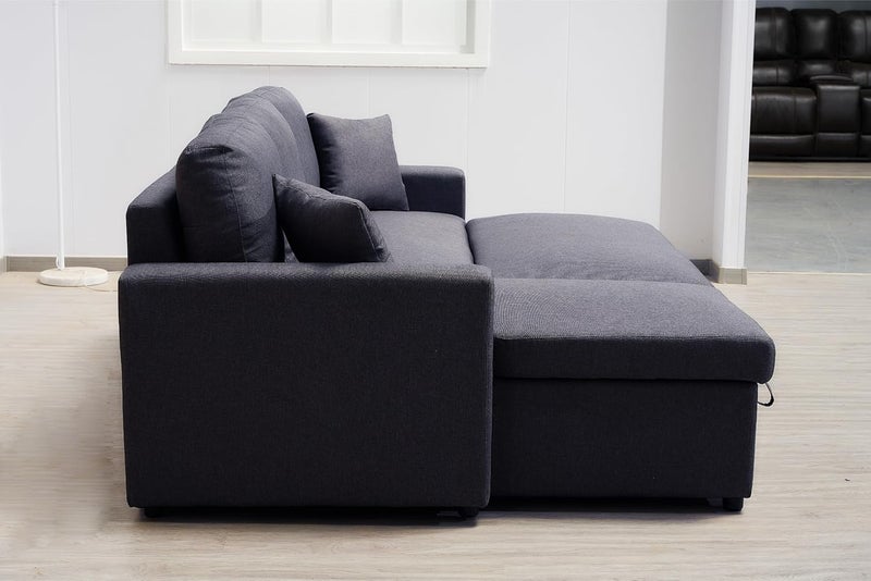 Harmony Home L-Shaped Sofa Cum Bed with Cushions – Convertible Living Room Furniture with Storage Space (Gray) - Image 5