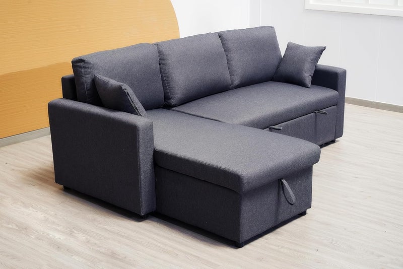 Harmony Home L-Shaped Sofa Cum Bed with Cushions – Convertible Living Room Furniture with Storage Space (Gray) - Image 3