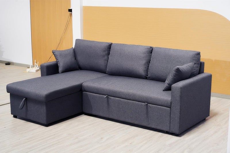 Harmony Home L-Shaped Sofa Cum Bed with Cushions – Convertible Living Room Furniture with Storage Space (Gray) - Image 4