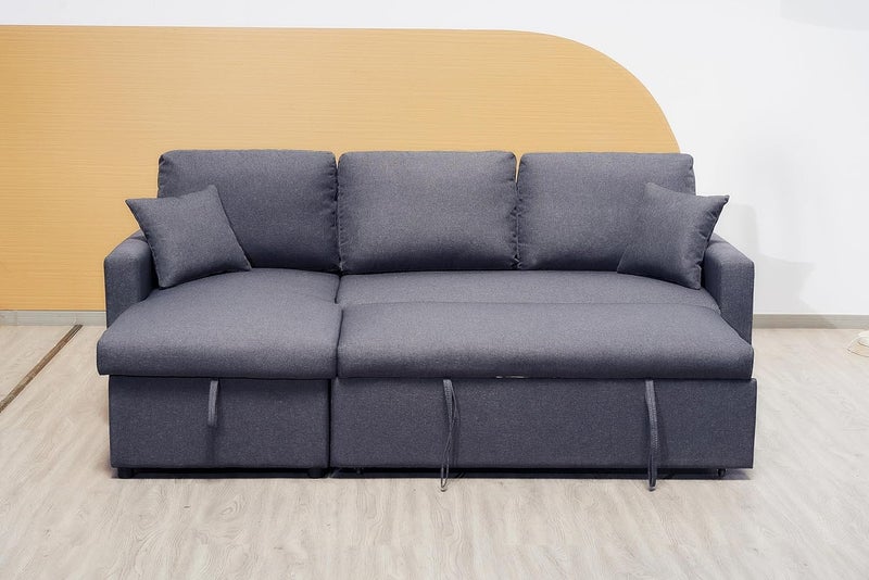 Harmony Home L-Shaped Sofa Cum Bed with Cushions – Convertible Living Room Furniture with Storage Space (Gray) - Image 1