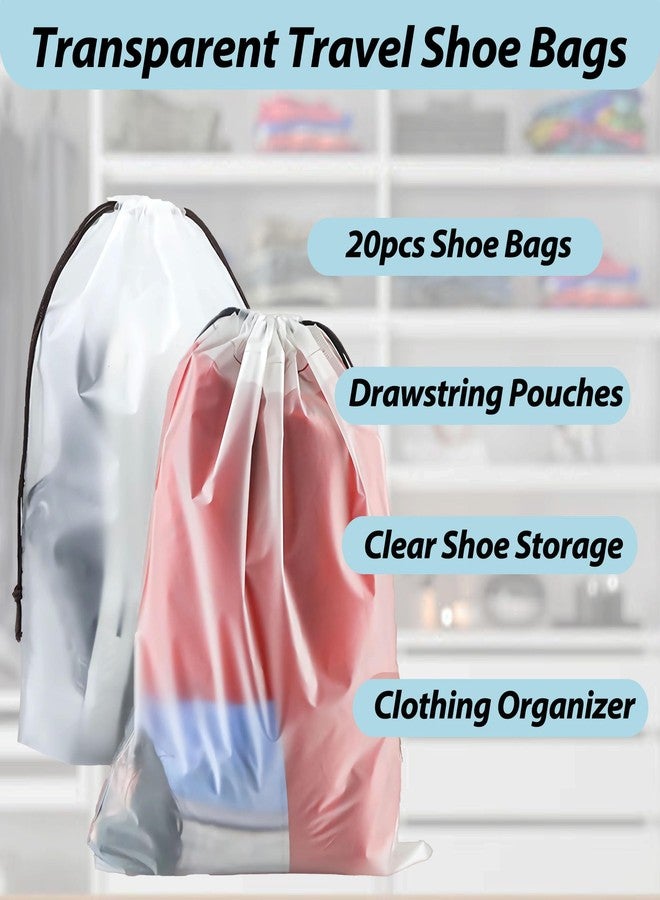 DMIMIA 20PCS Transparent Travel Shoe Bags, Large 15.7x11.8 Inch Waterproof Drawstring Pouches, Clear Shoe Storage for Suitcase, Travel, Moving and Clothing Organizer for Men Women, Clear, Transparent - Image 2