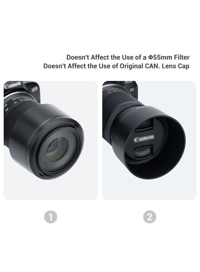 JJC ET-60B Lens Hood for Canon RF-S 55-210mm f/5-7.1 is STM Telephoto Zoom Lens on Canon R50 R100 Replaces Canon ET-60B with Reversible Design, Compatible with 55mm Filter and Lens Cap - Image 5