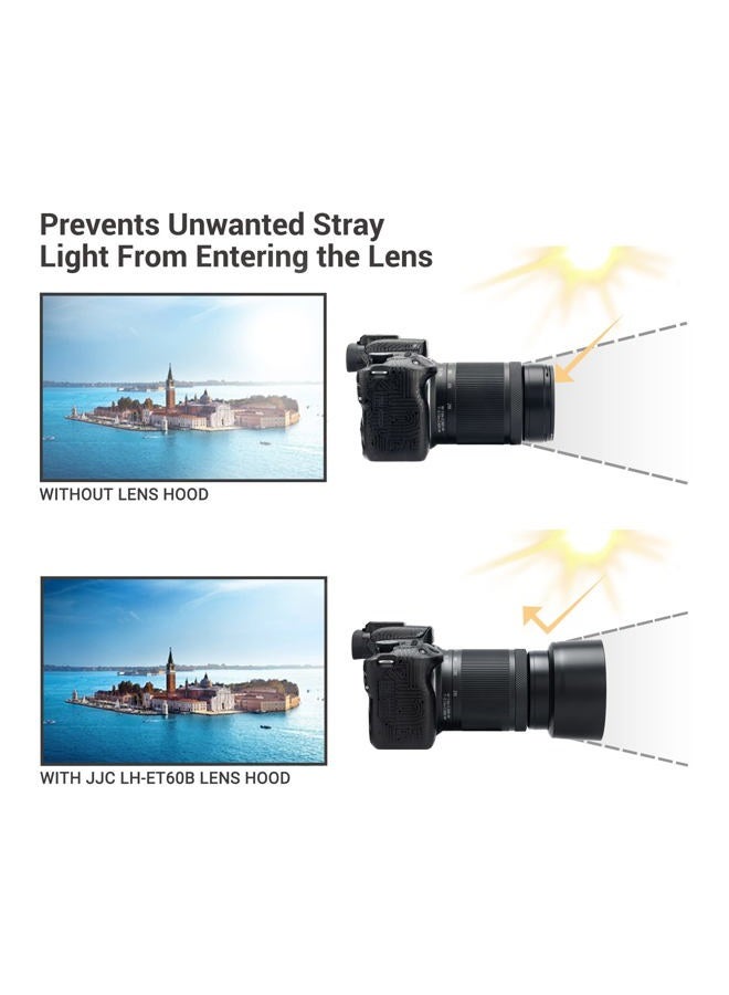 JJC ET-60B Lens Hood for Canon RF-S 55-210mm f/5-7.1 is STM Telephoto Zoom Lens on Canon R50 R100 Replaces Canon ET-60B with Reversible Design, Compatible with 55mm Filter and Lens Cap - Image 3