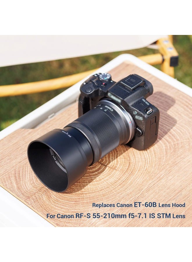 JJC ET-60B Lens Hood for Canon RF-S 55-210mm f/5-7.1 is STM Telephoto Zoom Lens on Canon R50 R100 Replaces Canon ET-60B with Reversible Design, Compatible with 55mm Filter and Lens Cap - Image 2
