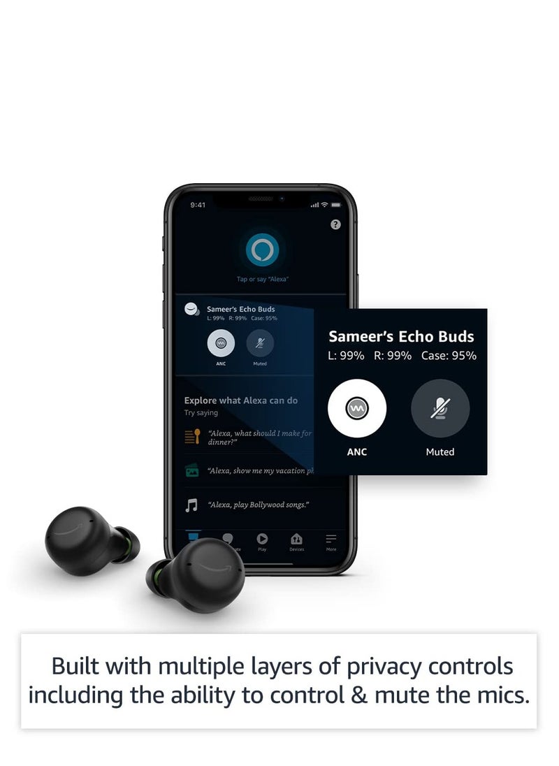 Echo Buds (2nd Gen) | True Wireless earbuds with crisp and balanced sound, Active Noise Cancellation, 3 mics and Alexa