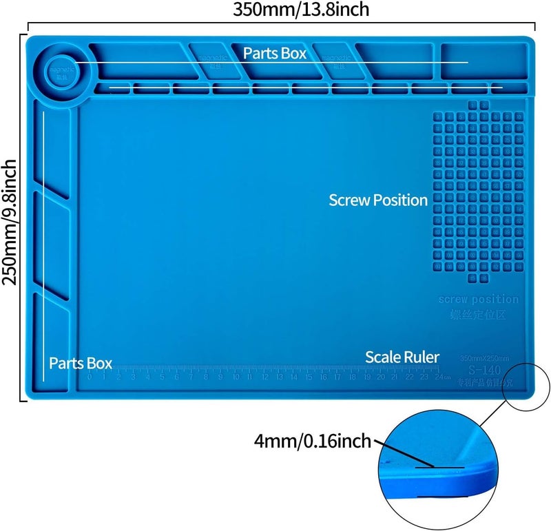 Excefore Magnetic Silicone Soldering Mat - Heat Resistant 932°F, 13.8 X 9.8 Inch Insulation Repair Work Mat For Electronics, Phone, Soldering Iron, Bga - Ideal For Workbench - Blue - Image 2