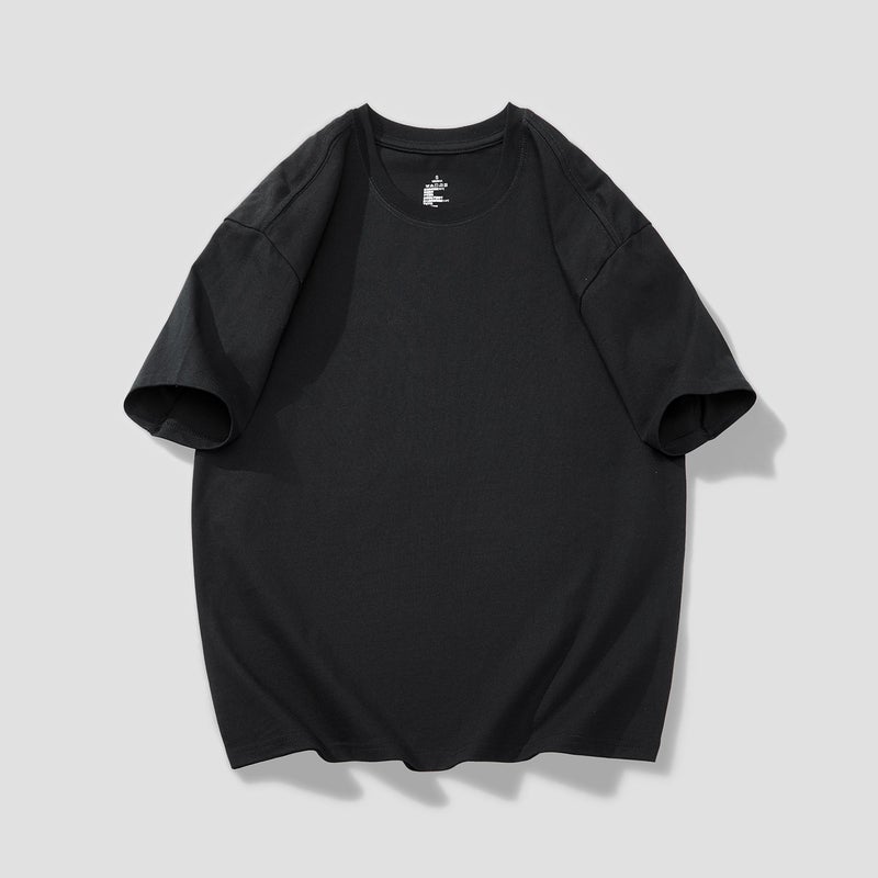 PKL three needles 260g heavyweight short-sleeved T-shirt men's pure cotton round neck loose solid color washed black undershirt summer - Image 2