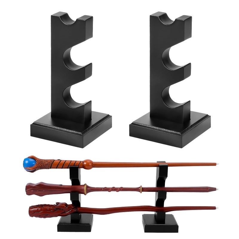 ChampWe Wizard Wand Display Stand Wooden Magic Wands Holder 3 Tiered for Collection Black