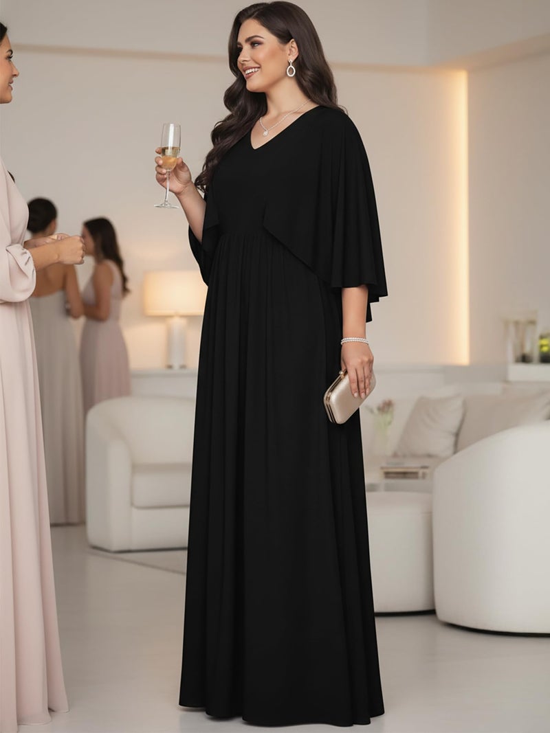 KOH KOH Plus Size Womens Long Sleeve Sleeves V-Neck Flowy Formal Casual Elegant Empire Evening Maternity Day Abaya Muslim Gown Gowns Maxi Dress Dresses, Black 2XL 18-20 - Image 3