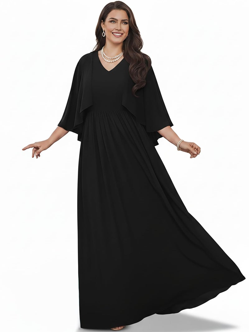 KOH KOH Plus Size Womens Long Sleeve Sleeves V-Neck Flowy Formal Casual Elegant Empire Evening Maternity Day Abaya Muslim Gown Gowns Maxi Dress Dresses, Black 2XL 18-20 - Image 1