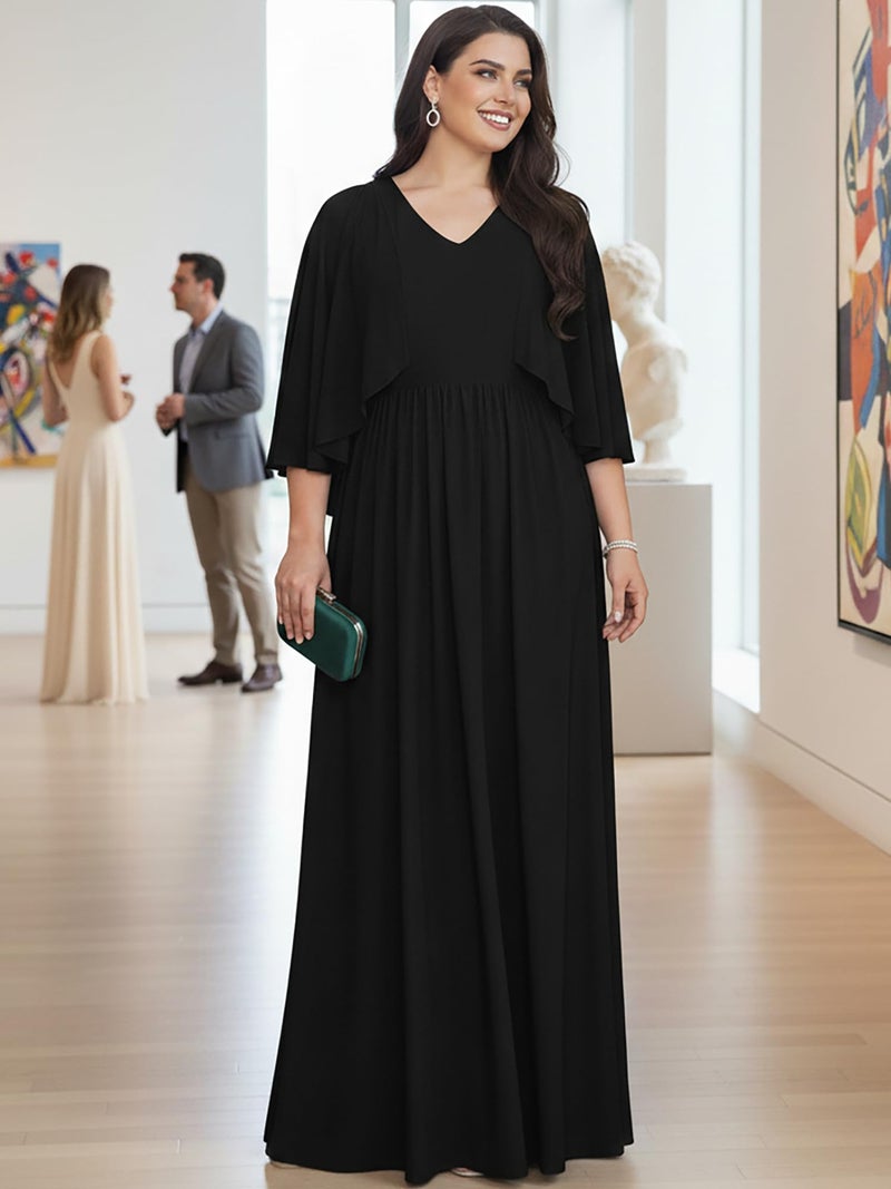 KOH KOH Plus Size Womens Long Sleeve Sleeves V-Neck Flowy Formal Casual Elegant Empire Evening Maternity Day Abaya Muslim Gown Gowns Maxi Dress Dresses, Black 2XL 18-20 - Image 4