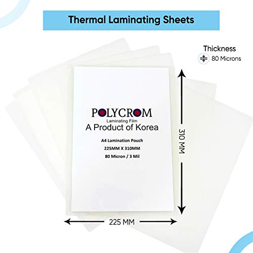 Polycrom Korean (A4 Size) Lamination Pouch Clear Glossy Thermal Transparent Waterproof 100 Sheets (Home&Office) 80 Microns - Image 2