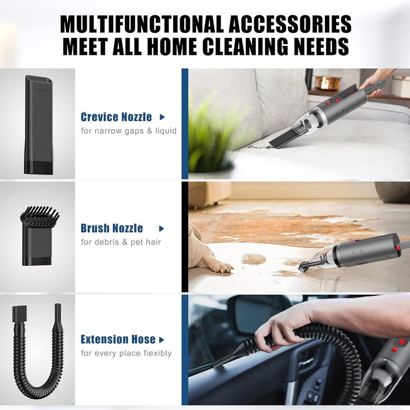 FYA Handheld Vacuum Cleaner Cordless Wireless Hand VacuumAir Blower 2in1 Mini Portable Car Vacuum Cleaner with Powerful Suction USB Rechargeable Vacuum for Home and Car HEPA Filter Black - Image 2