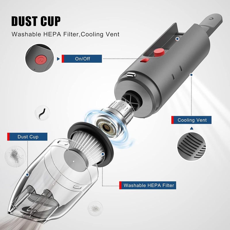 FYA Handheld Vacuum Cleaner Cordless Wireless Hand VacuumAir Blower 2in1 Mini Portable Car Vacuum Cleaner with Powerful Suction USB Rechargeable Vacuum for Home and Car HEPA Filter Black - Image 5