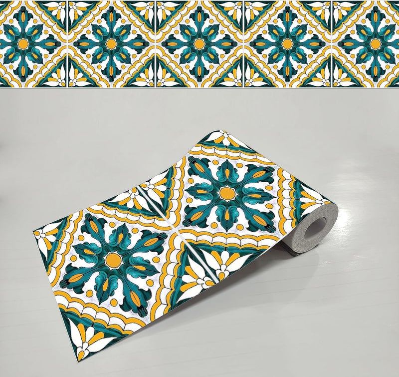 WallDesign Blue Lemon Pansy Tile Sticker - 25 Self-Adhesive Stickers for Cupboard, Door, Cabinet, Furniture, Table, Glass, Wall - 4.8 inch X 10 Ft Border - Image 1