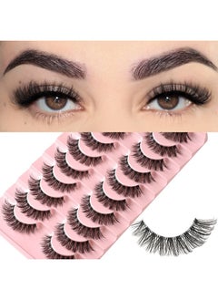 FARRED Natural Lashes Wispy False Eyelashes Fake Cat Eye Lashes Pack 10 Pairs Natural Look Lash Strips Fluffy Mink Eyelash Full Strip Lashes (C1 | 8-14Mm)  - Image 1