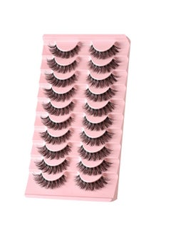FARRED Natural Lashes Wispy False Eyelashes Fake Cat Eye Lashes Pack 10 Pairs Natural Look Lash Strips Fluffy Mink Eyelash Full Strip Lashes (C1 | 8-14Mm)  - Image 3