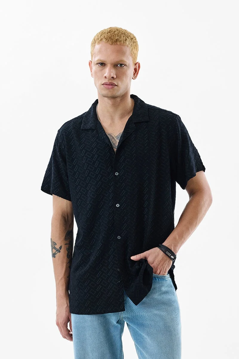 سنيتش Black Geometric Half Sleeve Boxy Shirt