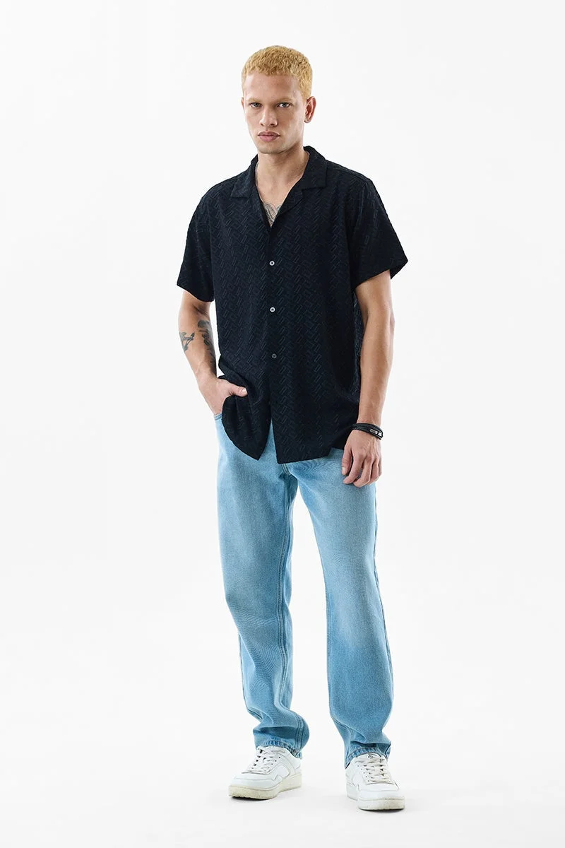 سنيتش Black Geometric Half Sleeve Boxy Shirt