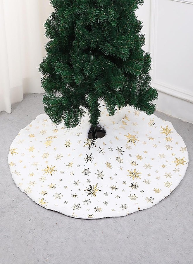 PartyToko 1PCS Christmas Tree Skirt with Sequin Faux for Christ mas Decorations Home Indoor Tree Base Cover Mat Gold Snowflake Print 28 inch - Image 3