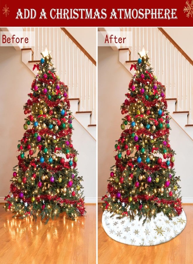 PartyToko 1PCS Christmas Tree Skirt with Sequin Faux for Christ mas Decorations Home Indoor Tree Base Cover Mat Gold Snowflake Print 28 inch - Image 5