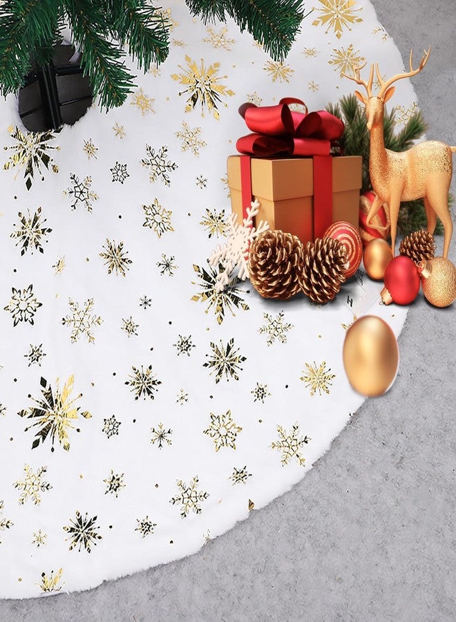 PartyToko 1PCS Christmas Tree Skirt with Sequin Faux for Christ mas Decorations Home Indoor Tree Base Cover Mat Gold Snowflake Print 28 inch - Image 2