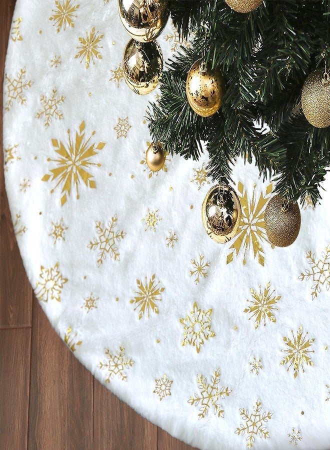 PartyToko 1PCS Christmas Tree Skirt with Sequin Faux for Christ mas Decorations Home Indoor Tree Base Cover Mat Gold Snowflake Print 28 inch - Image 1