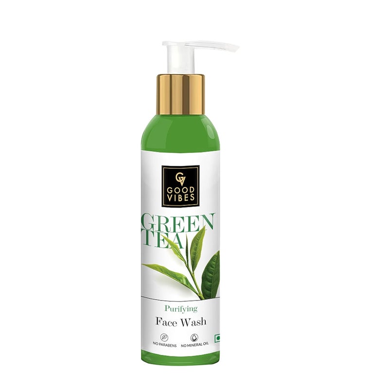 Good Vibes Green Tea Purifying Face Wash 120 ml Helps Prevent Acne Dirt Removal Deep Cleansing Natural Antioxidants Formula for All Skin Types No Parabens Mineral Oil - Image 1