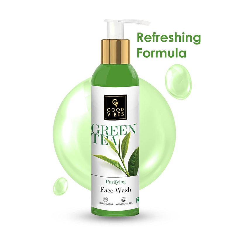 Good Vibes Green Tea Purifying Face Wash 120 ml Helps Prevent Acne Dirt Removal Deep Cleansing Natural Antioxidants Formula for All Skin Types No Parabens Mineral Oil - Image 4