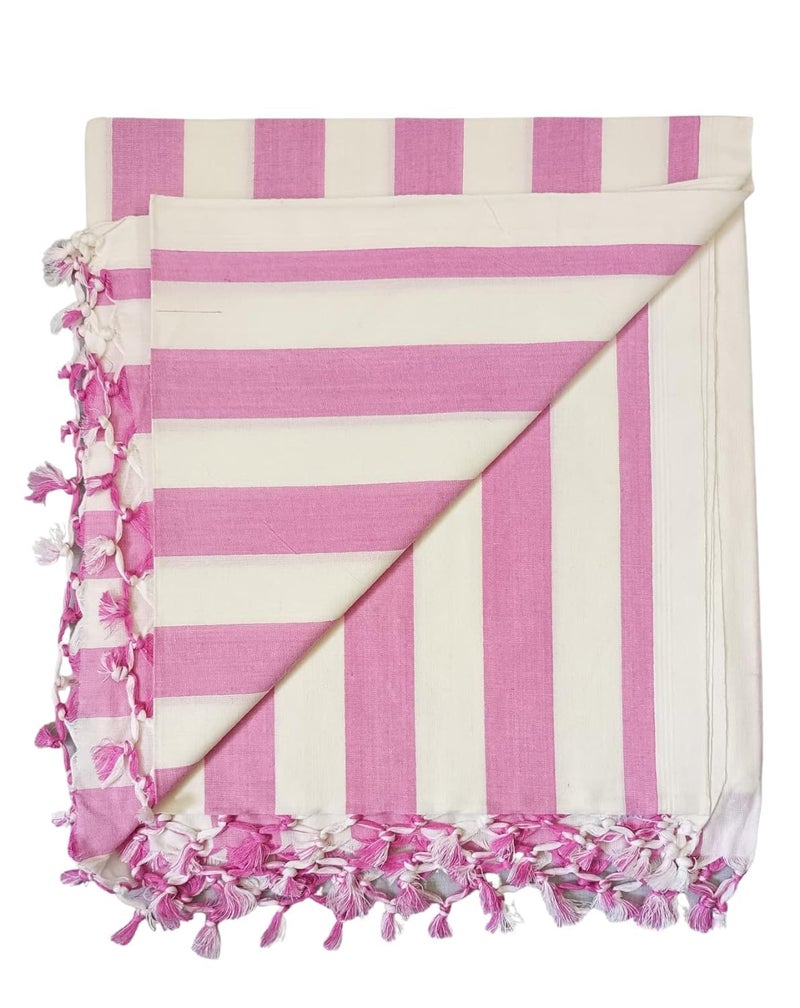 EthnicAlive Bhagalpuri Striped Chadar for Summer| Soft Dull Cotton Chadar for Sleeping | Odhne Wali Chadar-Pink - Image 2
