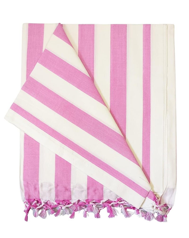 EthnicAlive Bhagalpuri Striped Chadar for Summer| Soft Dull Cotton Chadar for Sleeping | Odhne Wali Chadar-Pink - Image 1