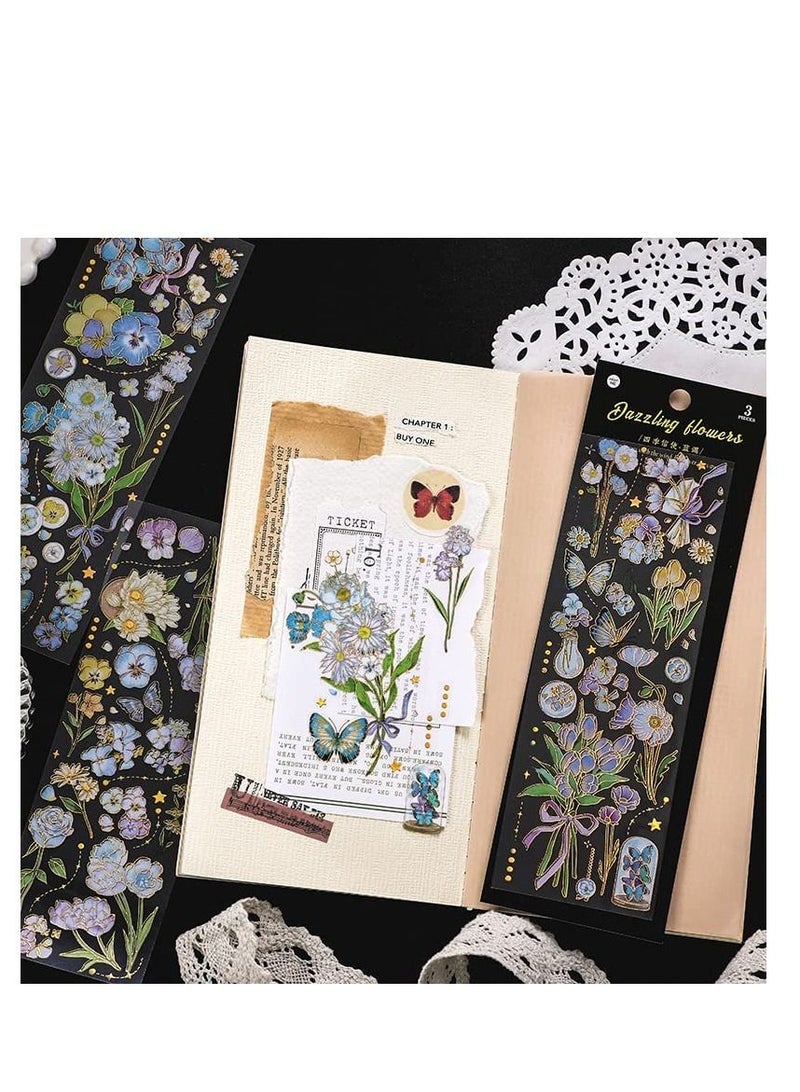 SYOSI Flower Stickers Aesthetic Holographic for Journal Vintage Scrapbooking Decorative Butterfly Set Transparent Waterproof Plant Water Bottles Laptop Phone 12 Sheets - Image 4