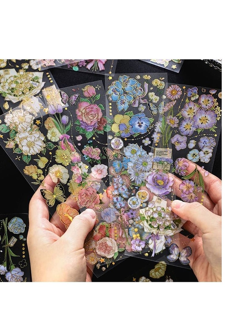 SYOSI Flower Stickers Aesthetic Holographic for Journal Vintage Scrapbooking Decorative Butterfly Set Transparent Waterproof Plant Water Bottles Laptop Phone 12 Sheets - Image 2