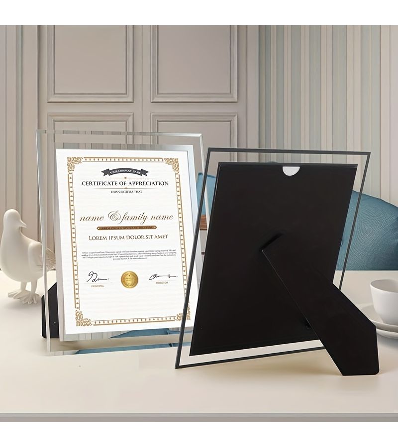 2 Crystal Glass Picture Frame Pendulum A4 Lace Silvery Certificate Of Honor Graduation Gift For Colleagues Classmates Wall Mounted - Image 2