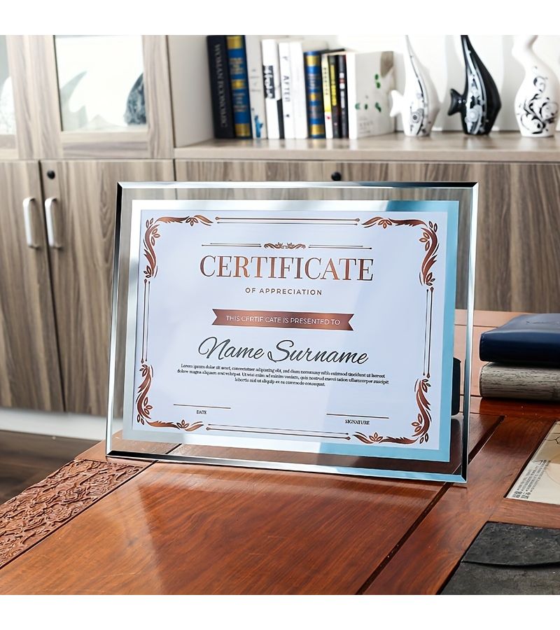 2 Crystal Glass Picture Frame Pendulum A4 Lace Silvery Certificate Of Honor Graduation Gift For Colleagues Classmates Wall Mounted - Image 1