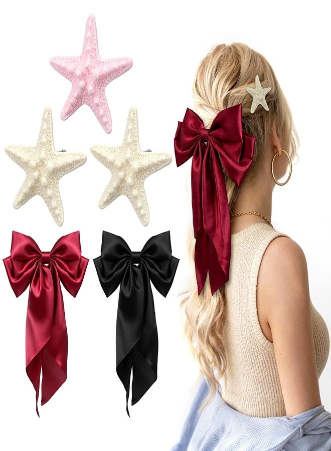BOKKY 2 PACK Hair Bows And 3 PACK Starfish Mermaid Accessories, Strong Hold Square Hair Accessories For Thick & Thin Hair, Lay Flat Design For Work & Daily Styling(A) - Image 1