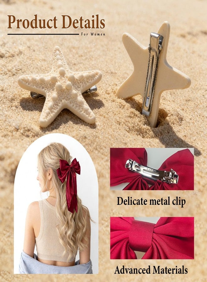 BOKKY 2 PACK Hair Bows And 3 PACK Starfish Mermaid Accessories, Strong Hold Square Hair Accessories For Thick & Thin Hair, Lay Flat Design For Work & Daily Styling(A) - Image 3