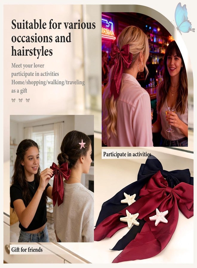 BOKKY 2 PACK Hair Bows And 3 PACK Starfish Mermaid Accessories, Strong Hold Square Hair Accessories For Thick & Thin Hair, Lay Flat Design For Work & Daily Styling(A) - Image 4