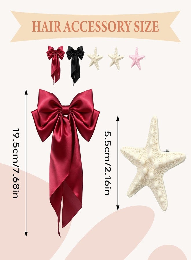 BOKKY 2 PACK Hair Bows And 3 PACK Starfish Mermaid Accessories, Strong Hold Square Hair Accessories For Thick & Thin Hair, Lay Flat Design For Work & Daily Styling(A) - Image 2