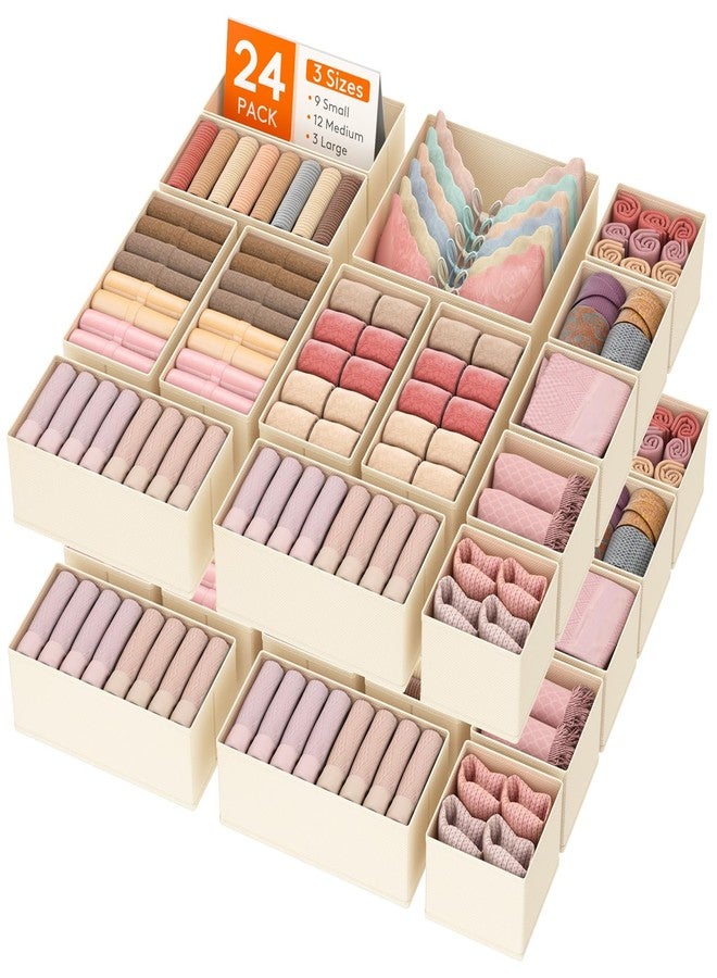 Lifewit 24 Pack Drawer Organizer, Dresser Underwear Drawer Organizer Bins, Foldable Fabric Closet Organizers, Storage Drawer Dividers, Dorm Room Essentials for Clothing, Socks, Towels, Ties Khaki - Image 1