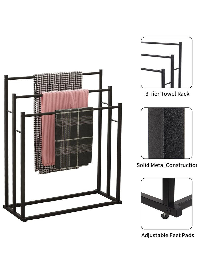 XiuWoo 3-Tier Large Capacity Freestanding Metal Folding Towel Rack, Anti-rust Coating Metal Ladder Towel Holder, Widen Drying Stand, Bathroom Bath Organizer Rack for Space Saving  - Image 2