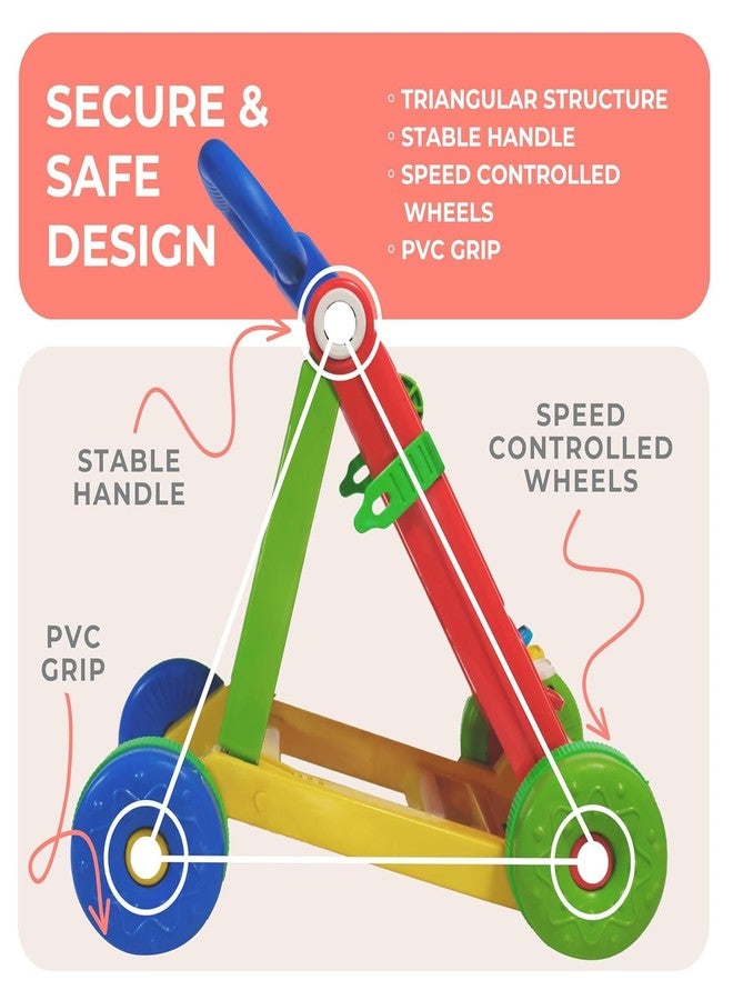 JoyRide Baby Activity Walker, Foldable Musical Push Walker for Babies with Recreational Toy Bar 6 to 18 Months, Multicolour (Red) - Image 4