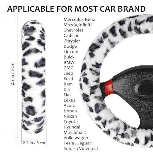 Accmor Fuzzy Car Steering Wheel Cover Universal Fit Fur Auto Wheel Cover Handbrake Cover Gear Shift Cover Set Leopard Winter Warm Fluffy Vehicle Wheel Protector Car Accessories for Men Women - Image 3