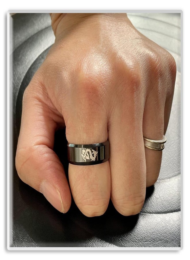 Xusamss Punk Rock Plated Black Stainless Steel Animal Dragon Totem Smooth Ring(Black(11)) - Image 2