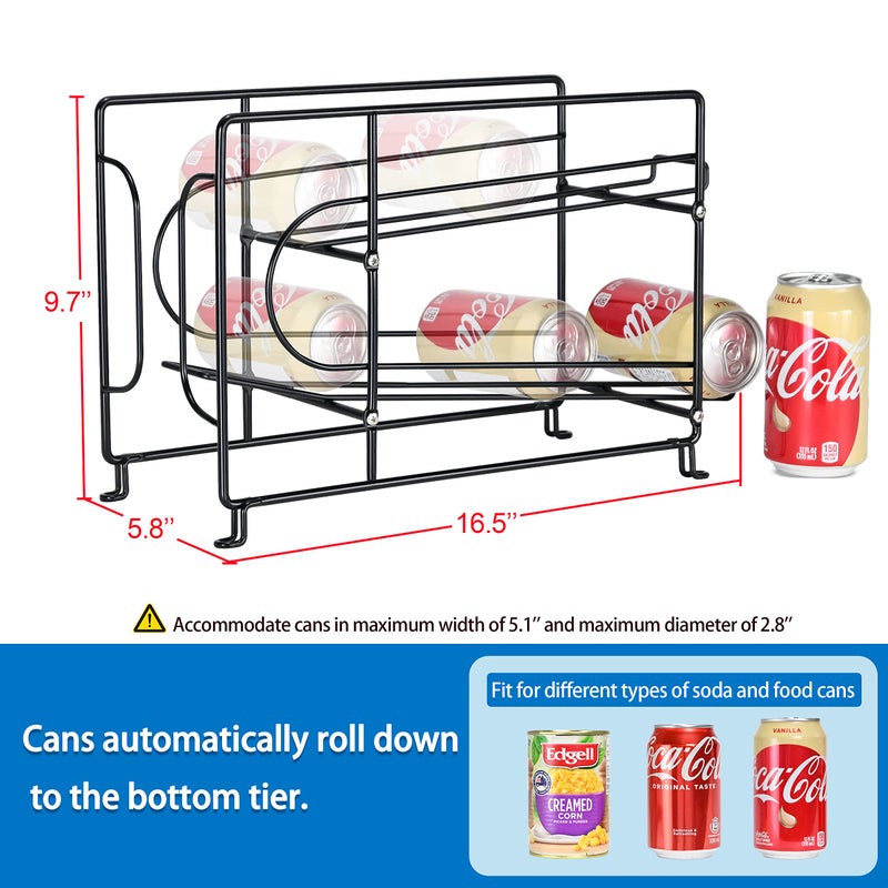 SUFAUY Beverage Can Dispneser Organizer, Stackable Shelves for Storage for Pantry, Black- 2 Pack - Image 4
