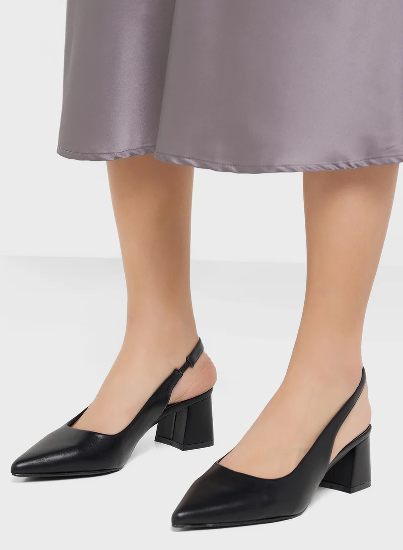 ELLA Pointy Block Heel Sling Back Pump