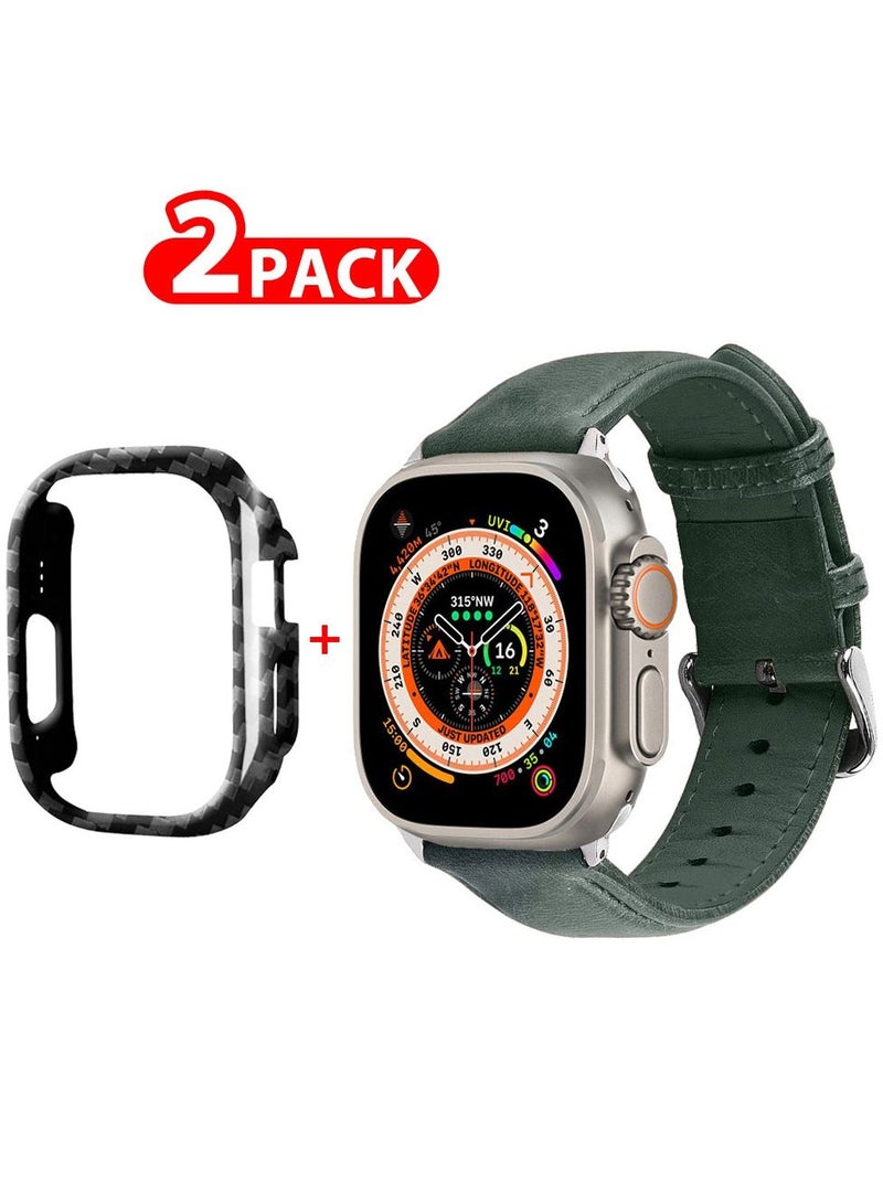 CATANES 2 Packs For Apple Watch Band 49mm Leather Band Buckle Strap Wristband and Carbon Fiber Cup Holder Dark Green - Image 1