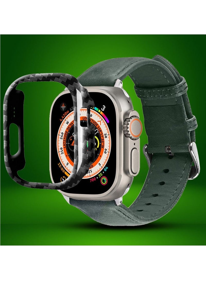 CATANES 2 Packs For Apple Watch Band 49mm Leather Band Buckle Strap Wristband and Carbon Fiber Cup Holder Dark Green - Image 2