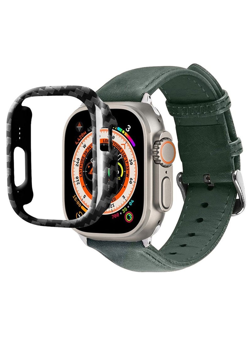 CATANES 2 Packs For Apple Watch Band 49mm Leather Band Buckle Strap Wristband and Carbon Fiber Cup Holder Dark Green - Image 3